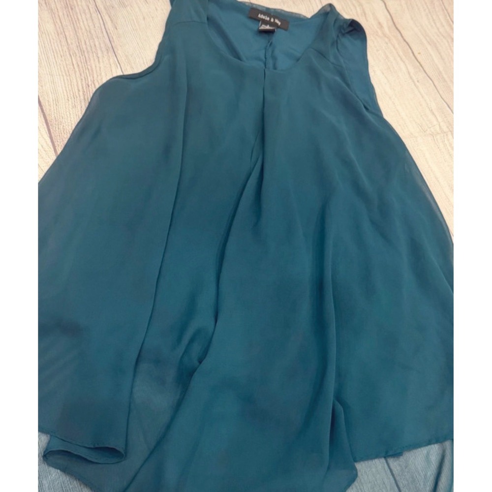 Adele & May Teal Chiffon Sleeveless High Low Pleated Blouse Top Women Size L